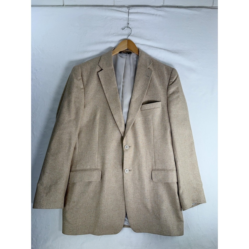 Jos A Bank‎ Blazer Mens 46 Long Beige Silk Lined Sport Coat Two Button Jacket